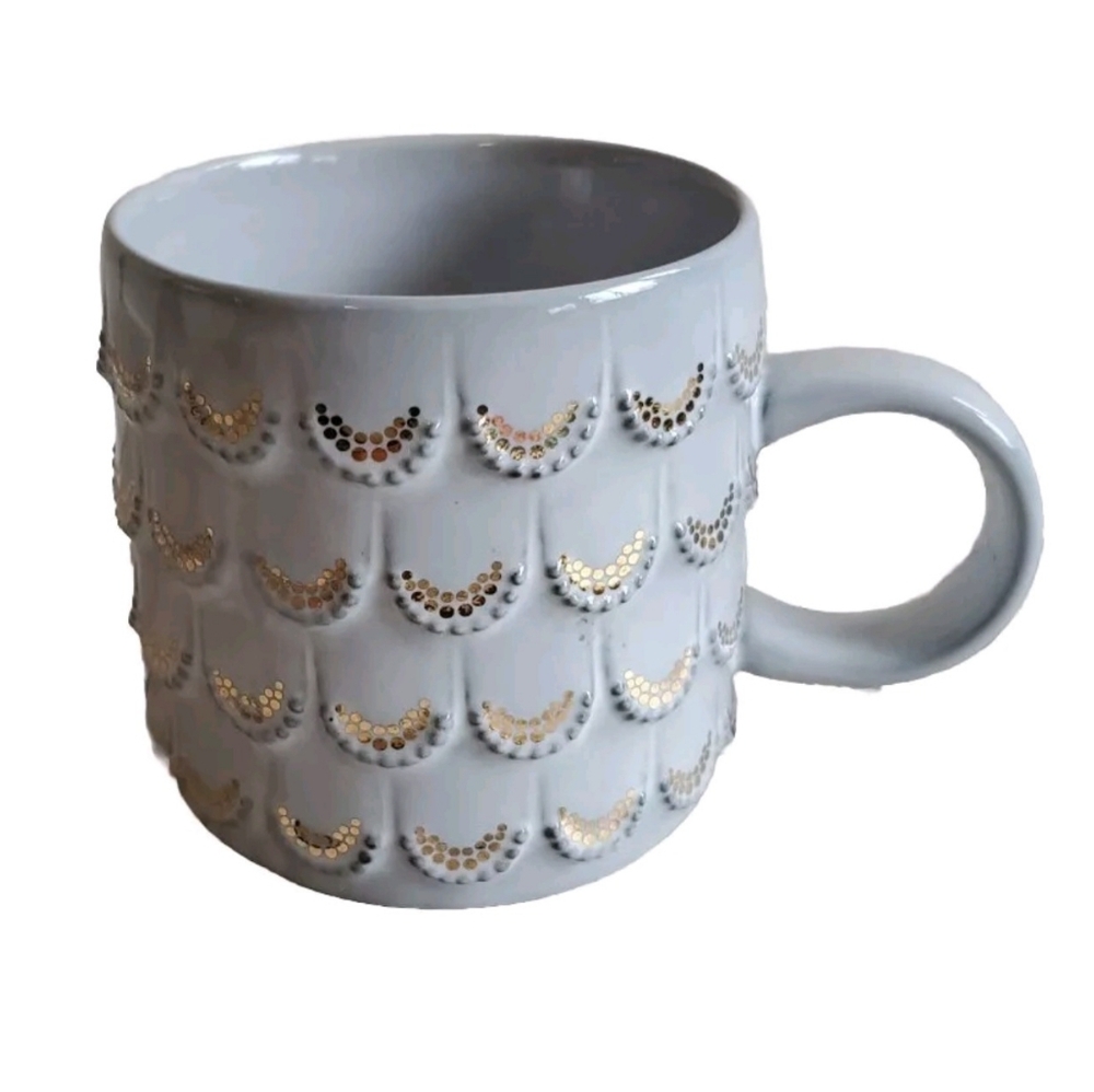 Starbucks Mermaid Raised Scales Anniversary Coffee Cup Mug 2016 Light Grey Gold